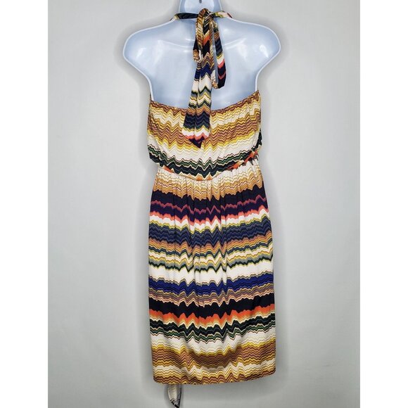 Vince Camuto Halter Neck Chevron Multicolor Print Dress Size 6 - Picture 2 of 8